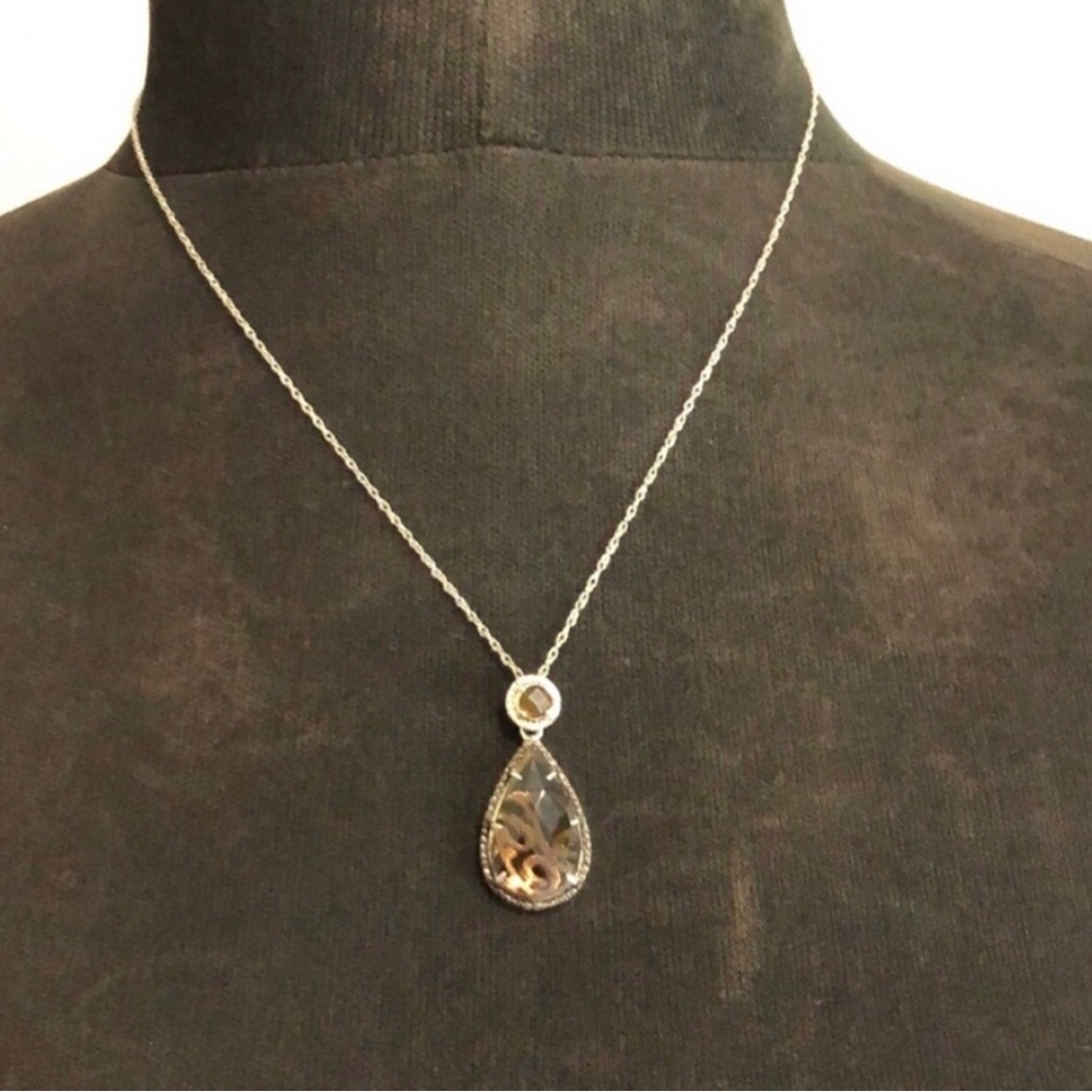 JWBR Necklace - Silver (925) Amber Coloured Stone Teardrop Shape Pendant